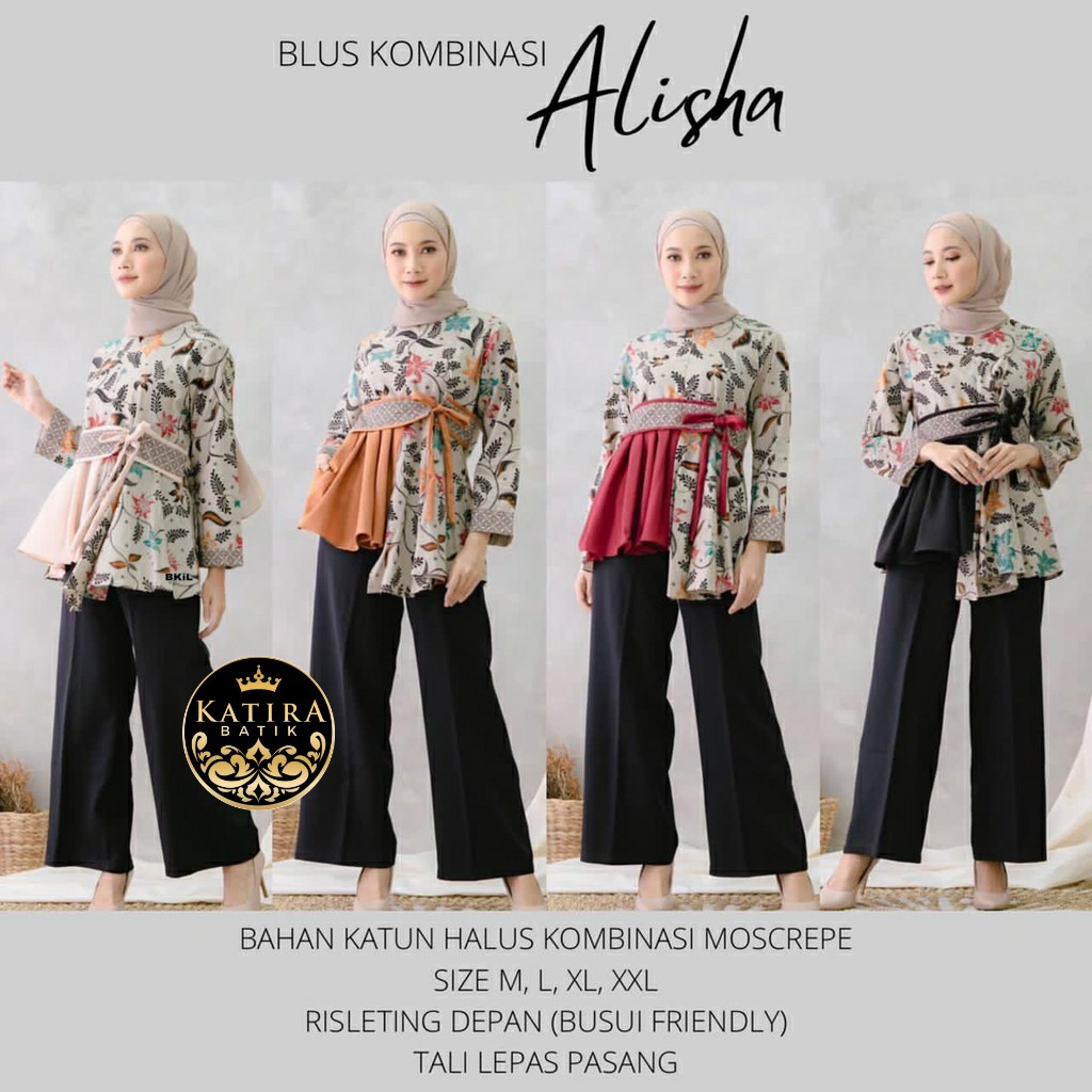 ADA JUMBO COUPLE BLUS KOMBINASI ALISHA BLOUSE BATIK SERAGAM PESTA BATIK TALI PITA  PREMIUM BLUS KEME