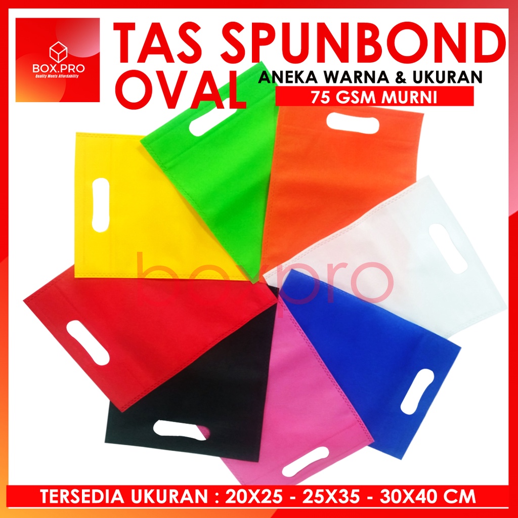 

TAS SPUNBOND OVAL 30x40 cm Press GOODIEBAG SOUVENIR DCUT OVAL tas kain aneka warna 75gsm