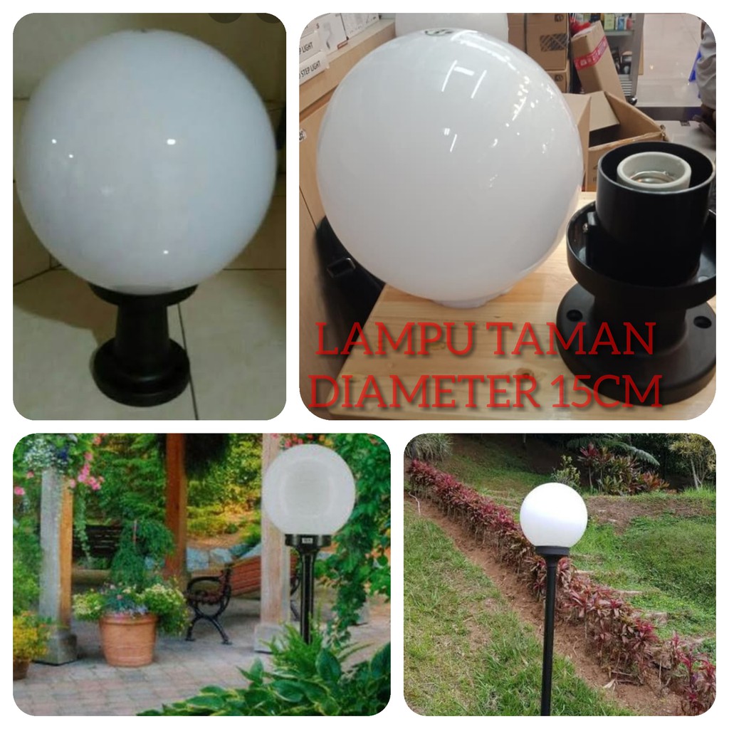 Kap Lampu  Taman  Bulat  Putih Susu Fitting E27 Diameter  15Cm 