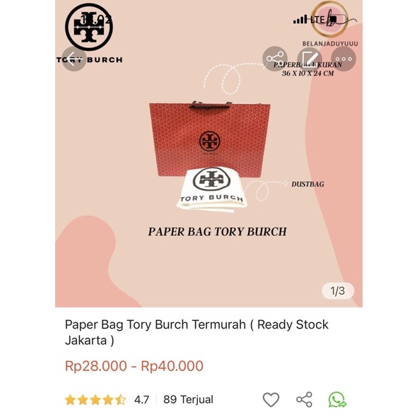 Paper Bag Tory Burch Pembungkus Kado