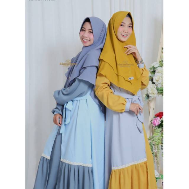 Habibah Warna Biru by Lianahans Muslimwear Satu Set Syar'i Muslimah Warna Cerah