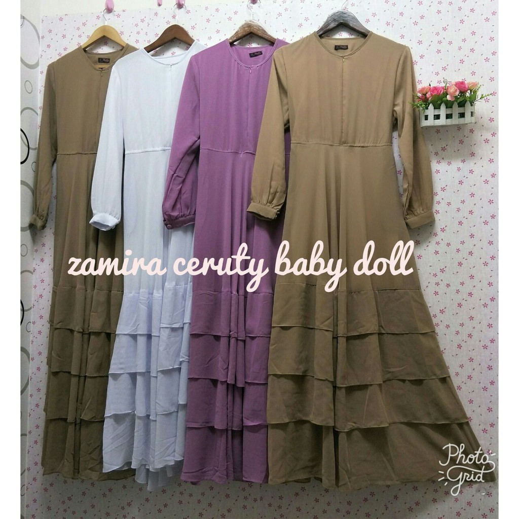 GAMIS SYARI ZAMIRA CERUTY BABY DOLL 145 CM 4 PILIHAN WARNA PUTIH, DLL