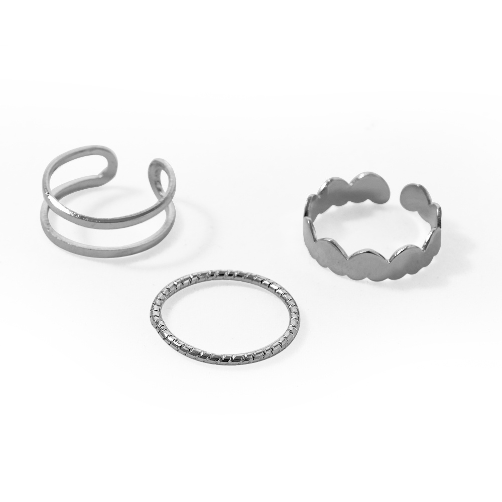 3pcs / Set Cincin Jari Bentuk Hati Warna Silver Gaya Punk Korea Hip-hop Untuk Wanita