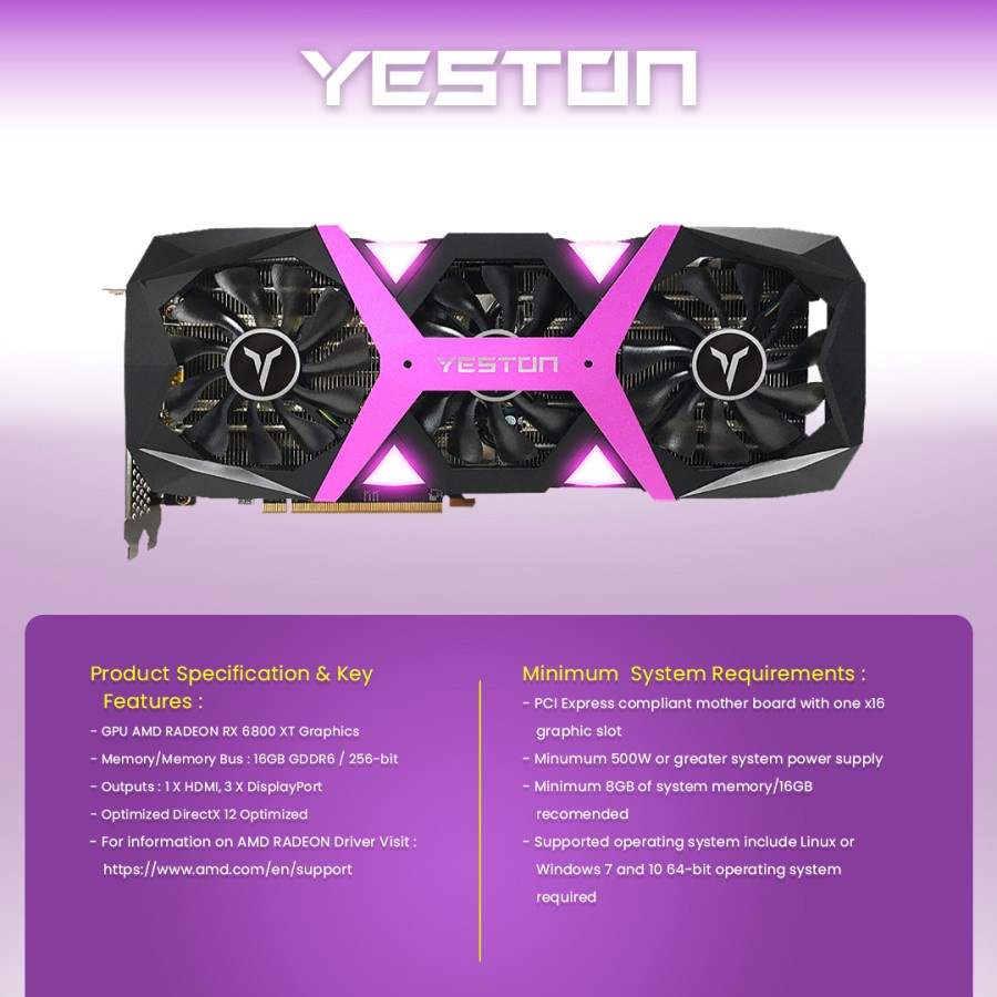 VGA AMD YESTON RX 6800 16GB GDDR6 192BIT SAKURA