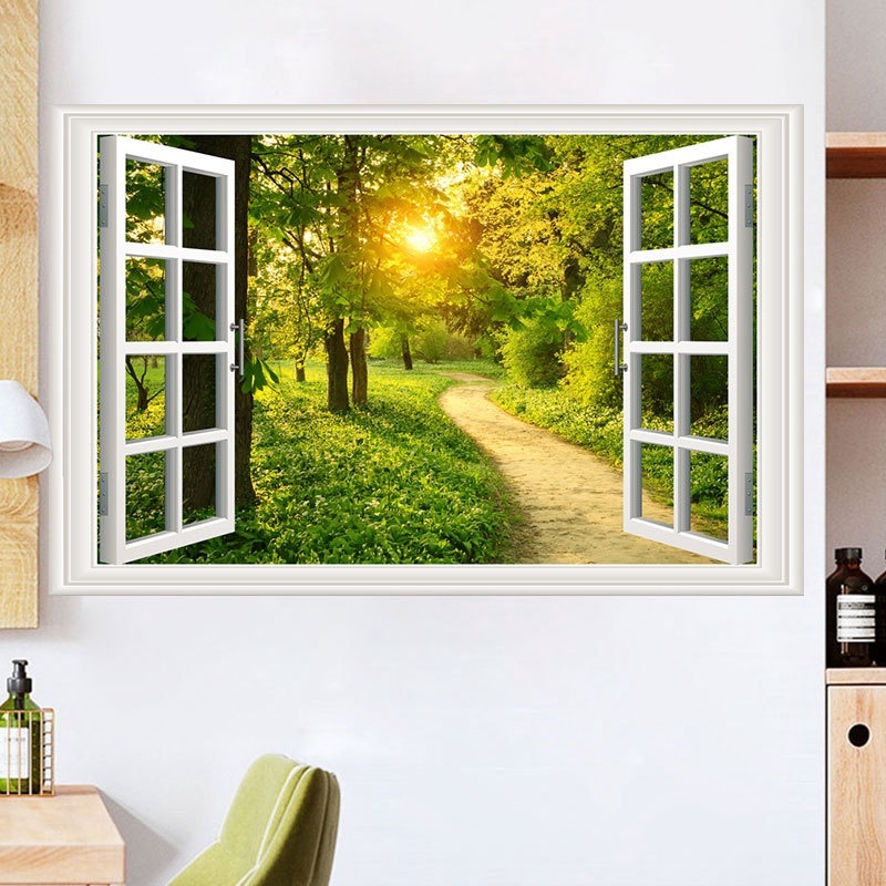 60x90cm Creative Oil-proof Self-adhesive Three-dimensional Fake Window Wall Sticker for Kitchen Decor