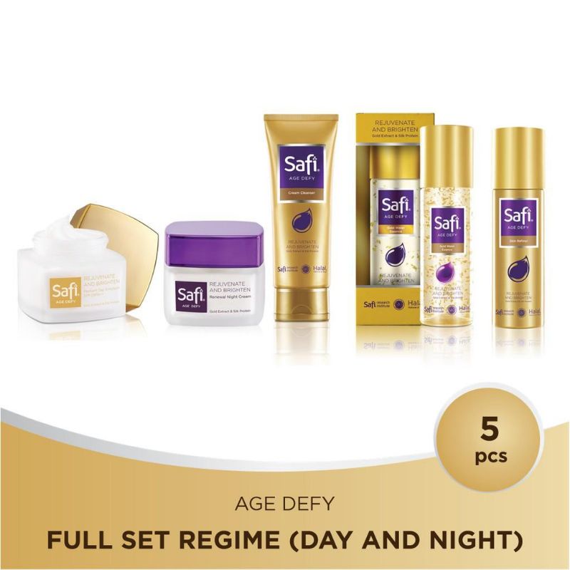 safi age defy cleanser.refiner.gold water. day cream.night cream