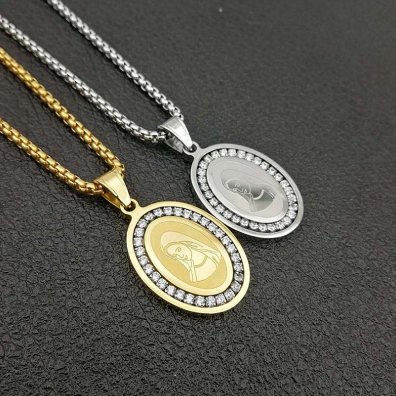 Kalung Liontin Bentuk Oval Gaya Retro Untuk Pria