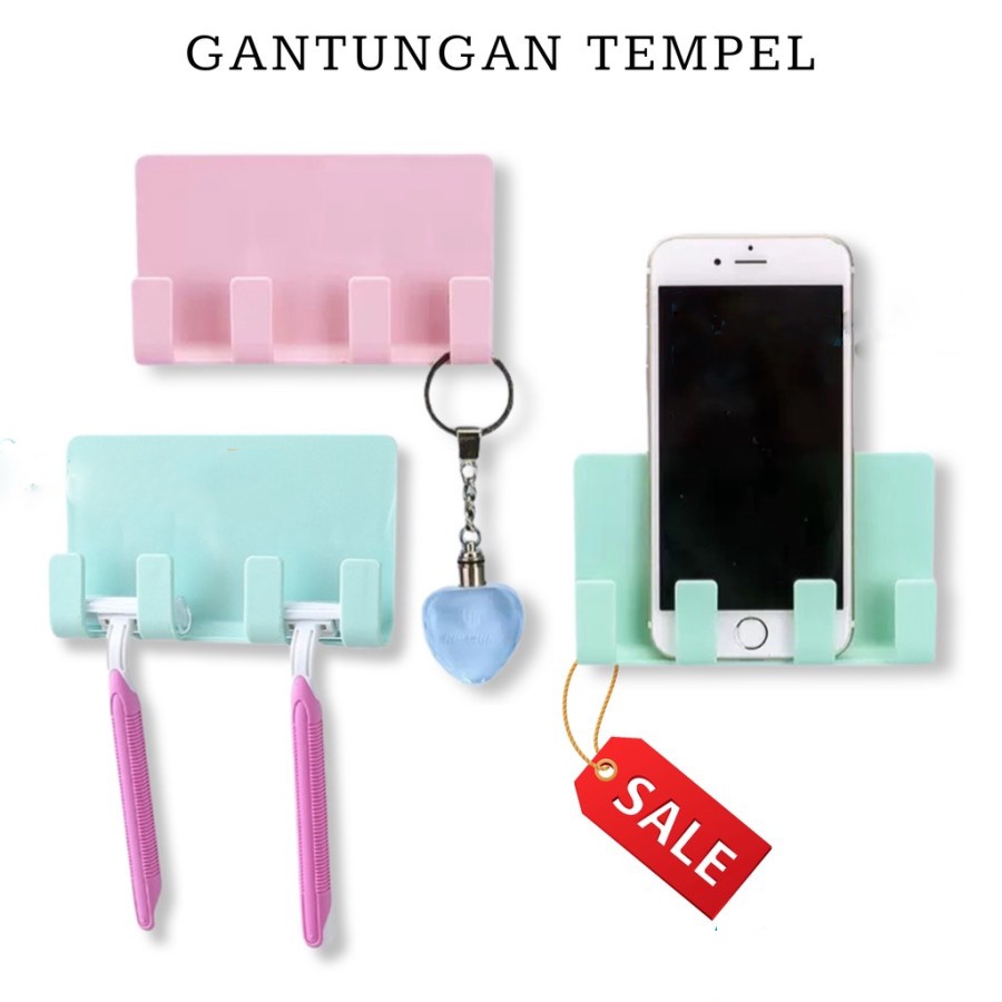 GANTUNGAN TEMPEL DINDING 4 KAIT / GANTUNGAN BAJU / GANTUNGAN KAMAR MANDI DAPUR/ RAK CHARGER HP TEMPEL HOOK AJAIB / GANTUNGAN COLOKAN