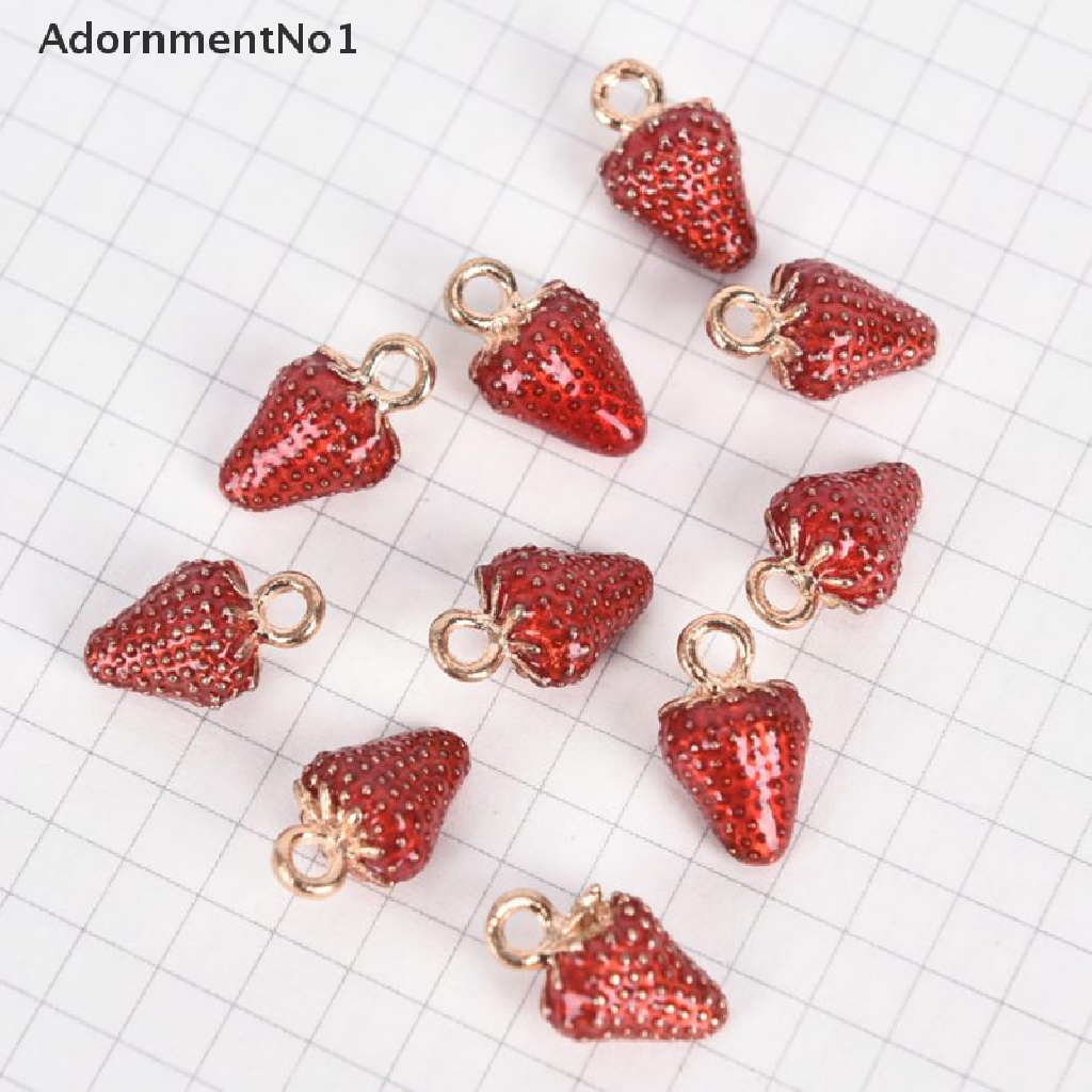 (AdornmentNo1) 10pcs / Set Liontin Enamel Bentuk Strawberry Bahan Alloy Untuk Kerajinan Tangan DIY