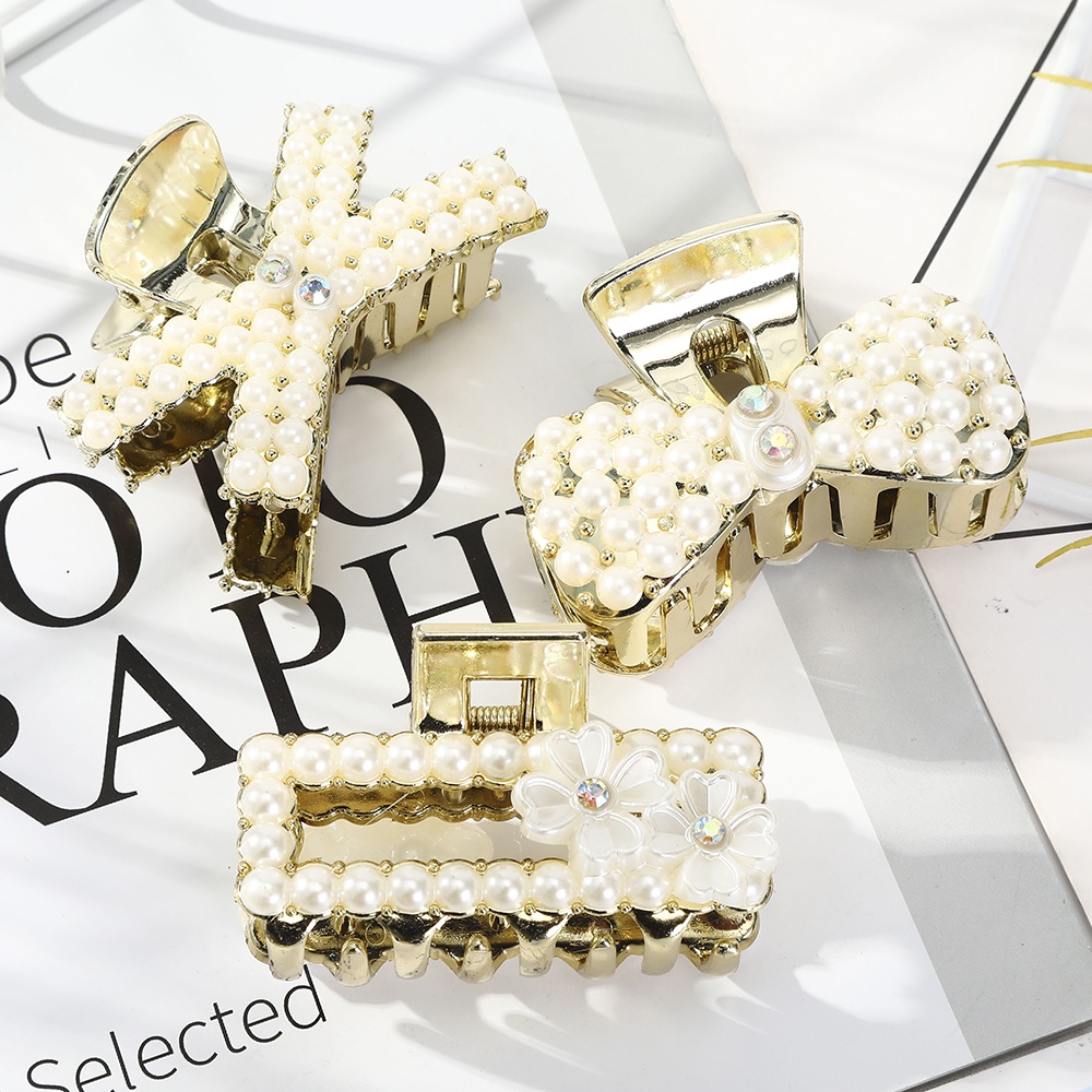 Korean Gold Pearl Flower Hair Clip Fashion Hair Claw Clips Wild Women Hair Accessories