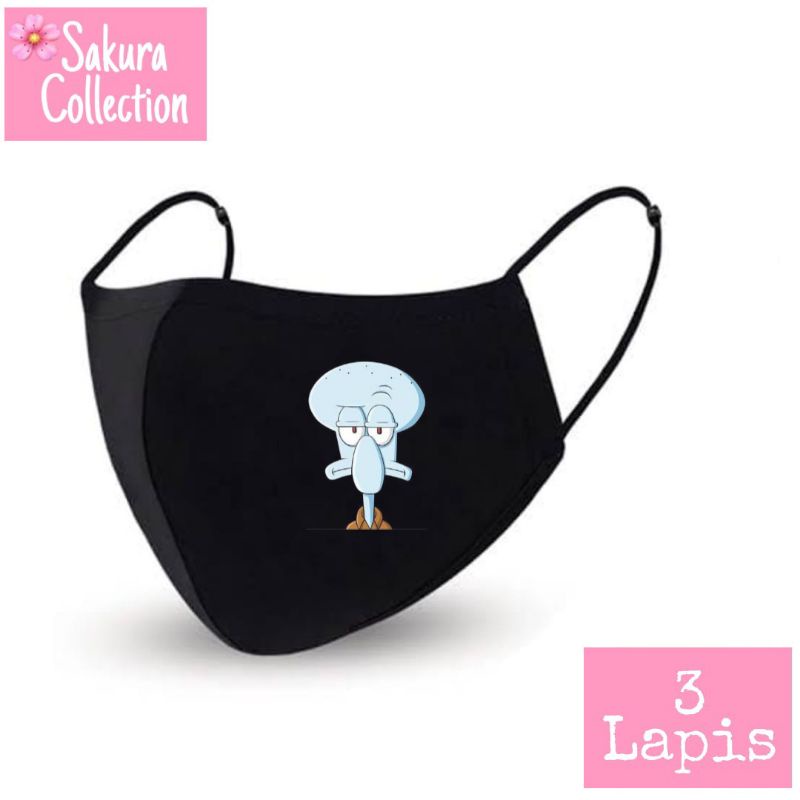 Masker Squidward Spongebob Kain 3 Lapis / Scuba Anak Dewasa / Earloop