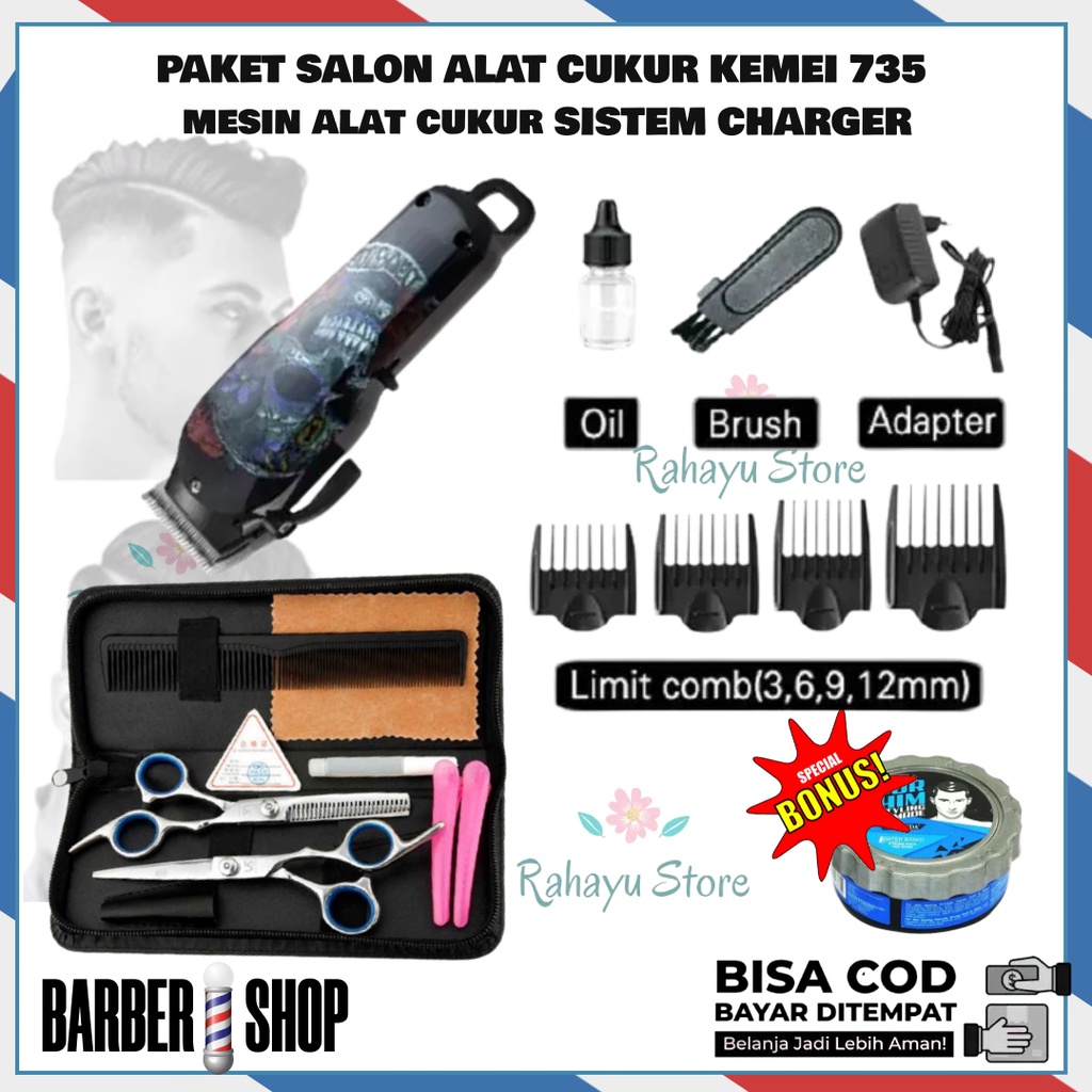 alat cukur rambut alat pangkas rambut lengkap 1 set original KEMEI 735 super taper paket kumplit gun