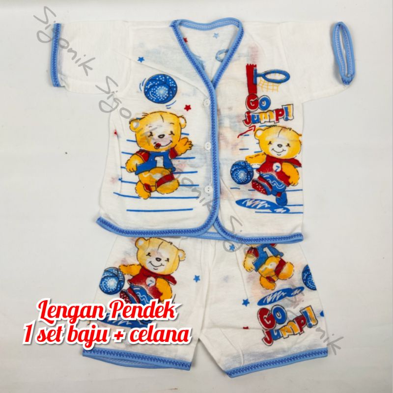 (1 Set) Baju + Celana Bayi 0 - 12 Bulan Lengan Pendek Tanpa Lengan Perlengkapan Anak Newborn Motif Unisex Cewek Cowok Murah Sigonik