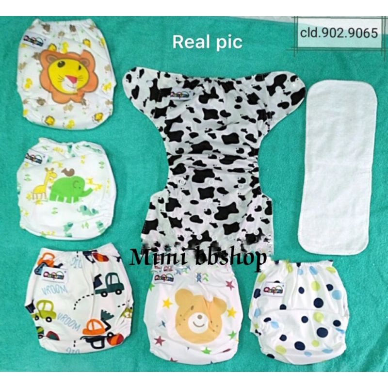 paket popok cuci bayi / popok clodi dengan 1 insert karakter / popok ekonomis