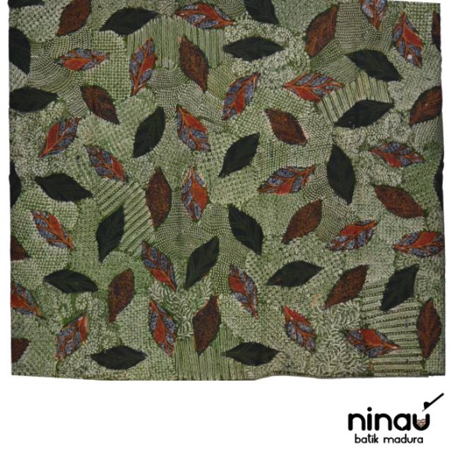 Kain Batik Tulis Madura Warna Dasar Hijau Motif Daun - F-200145