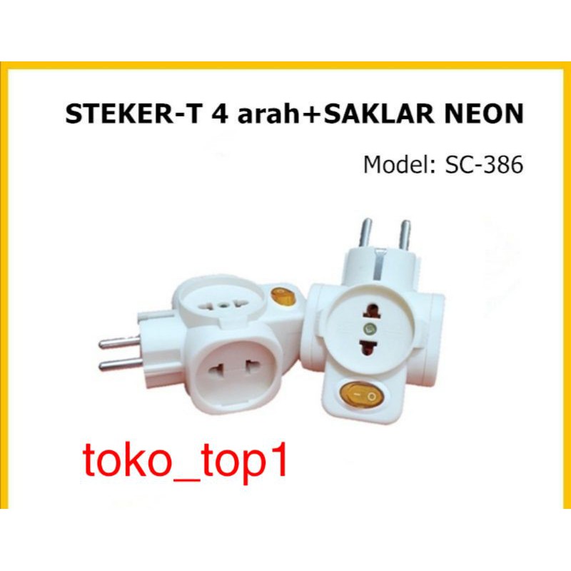 STEKER-T 4 arah+SAKLAR NEON / Colokan Cabang Multi