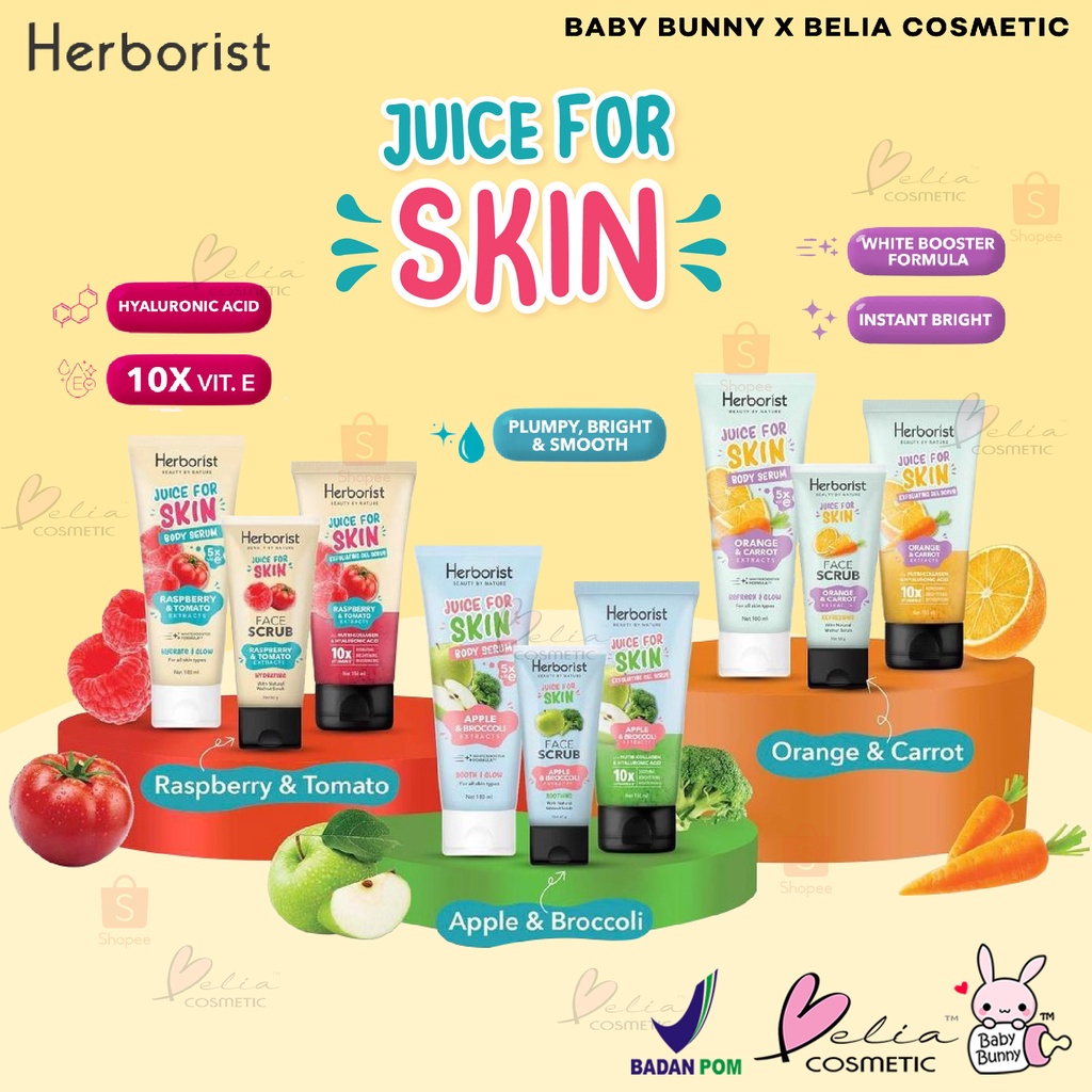 ❤ BELIA ❤ Herborist Juice For Skin Body Serum | Face Scrub | Exfoliating Gel Scrub | BPOM