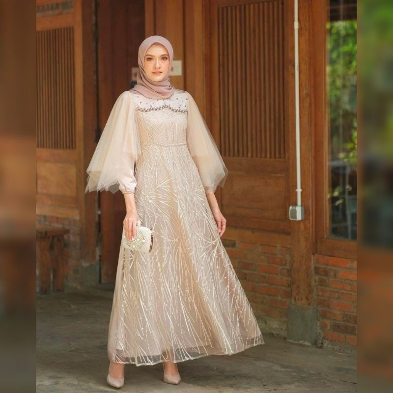 Gamis Kondangan/Gamis Pesta/ Gamis brokat/Gamis tile mutiara