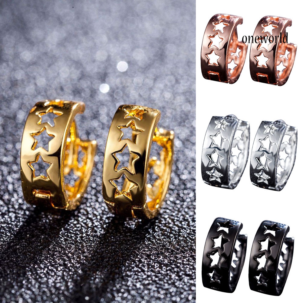 OW@ Ear Clips Wraps Cuffs Club Jewelry Women Chic Hollow Star Party Huggie Earrings