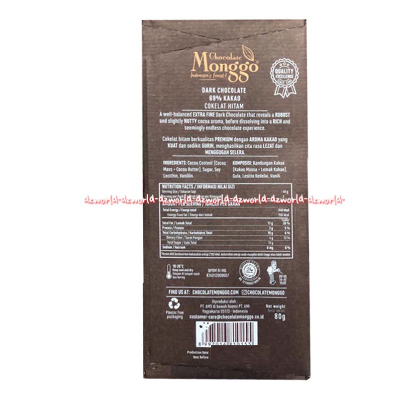 Monggo Extra Fine Chocolate Cocoa Cokelat Tersedia 3 Varian 80gr