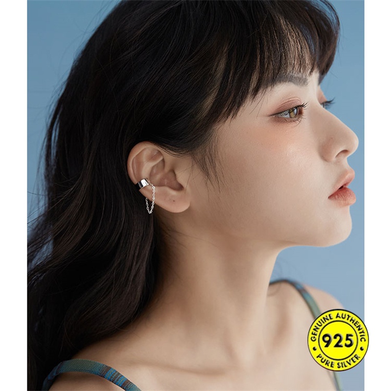 Anting Rantai Rumbai Tanpa Tindik Bahan S925 Silver Untuk Wanita