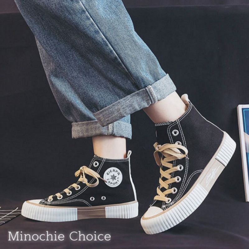 Sepatu Sneakers Wanita High Top Boots Kanvas Korean Sport BK-01-7
