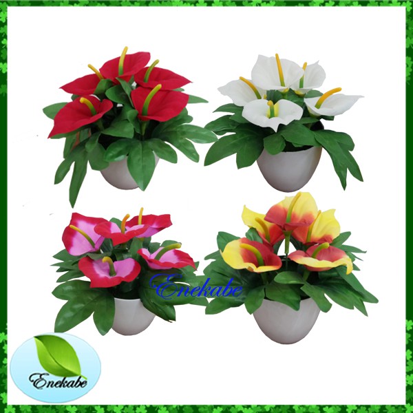 Bunga Lily Plastik Buket Bunga Lily dengan Pot untuk Dekorasi Pernikahan