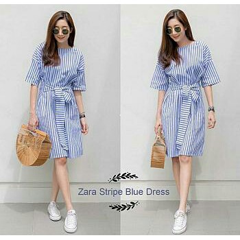 [Zera stripe blue dress RO] dress wanita stripe salur biru