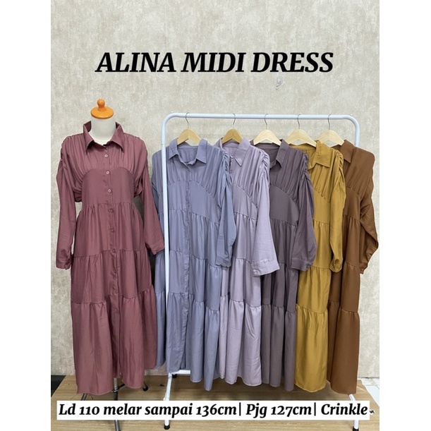 ALINA MIDI DRESS SHAKILA SMOKE BELAKANG ALLSIZE FIT TO XL GAMIS MIDI DRESS LEBARAN
