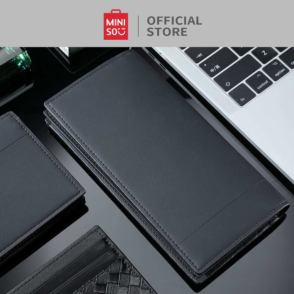 Miniso dompet pria panjang Tipis branded original kulit PU Leather Men's Long Wallet-black