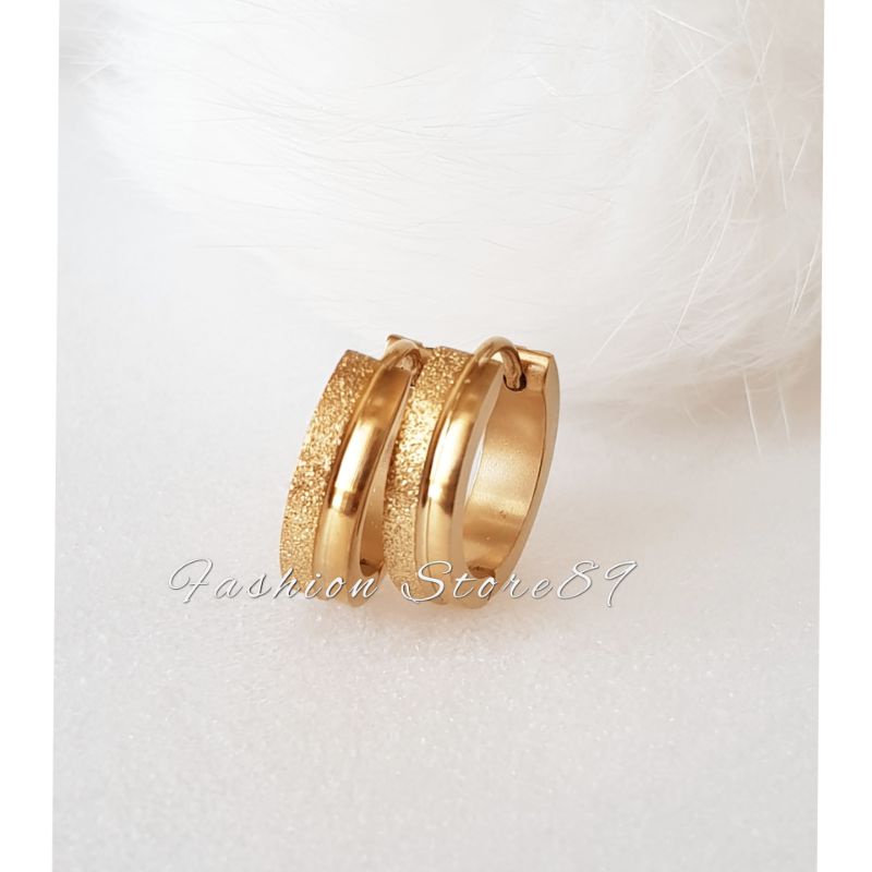 New Anting Jepit pasir kombinasi Silver Gold Titanium Pria wanita impor kualitas terjamin antikarat