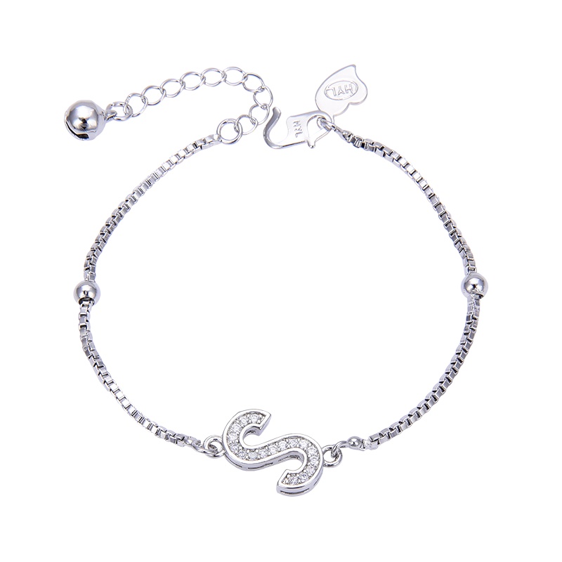 gelang titanium huruf wanita nama murah korea fashion abjad karat selamanya anti inisial couple rantai asli silver putih set pasangan air perempuan premium selamanya a sampai z 100b-6
