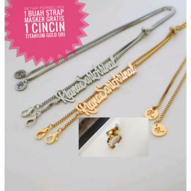 KONEKTOR STRAP MASKER UKIR NAMA RANTAI ITALI FREE CINCIN TITANIUM