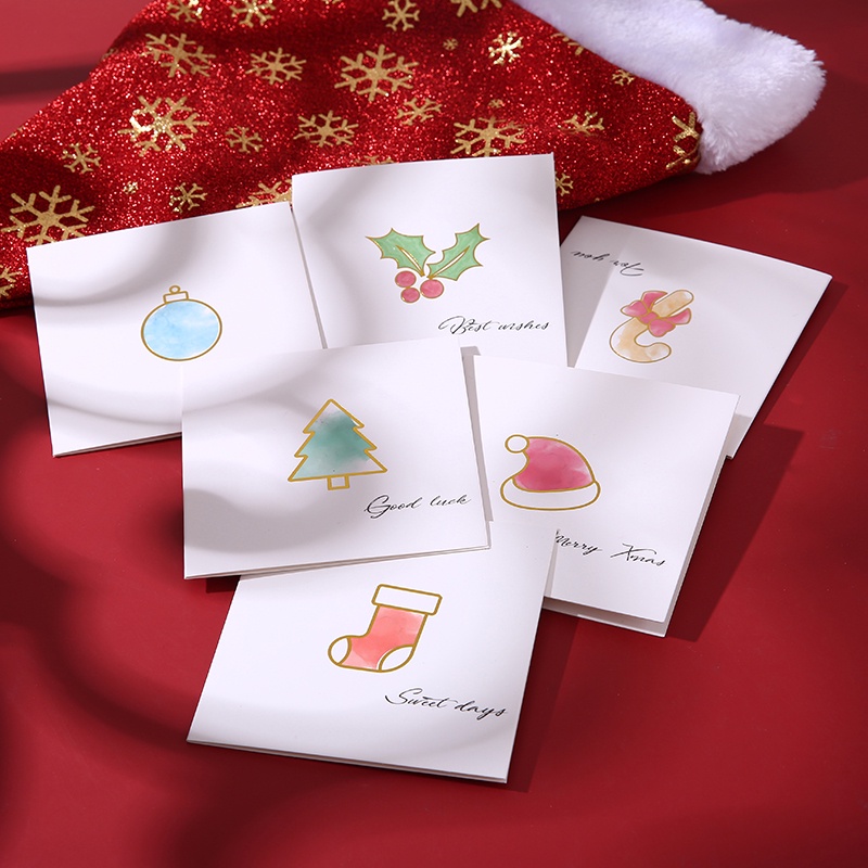 6pcs Kartu Ucapan Natal Dengan Amplop Mini Cat Air