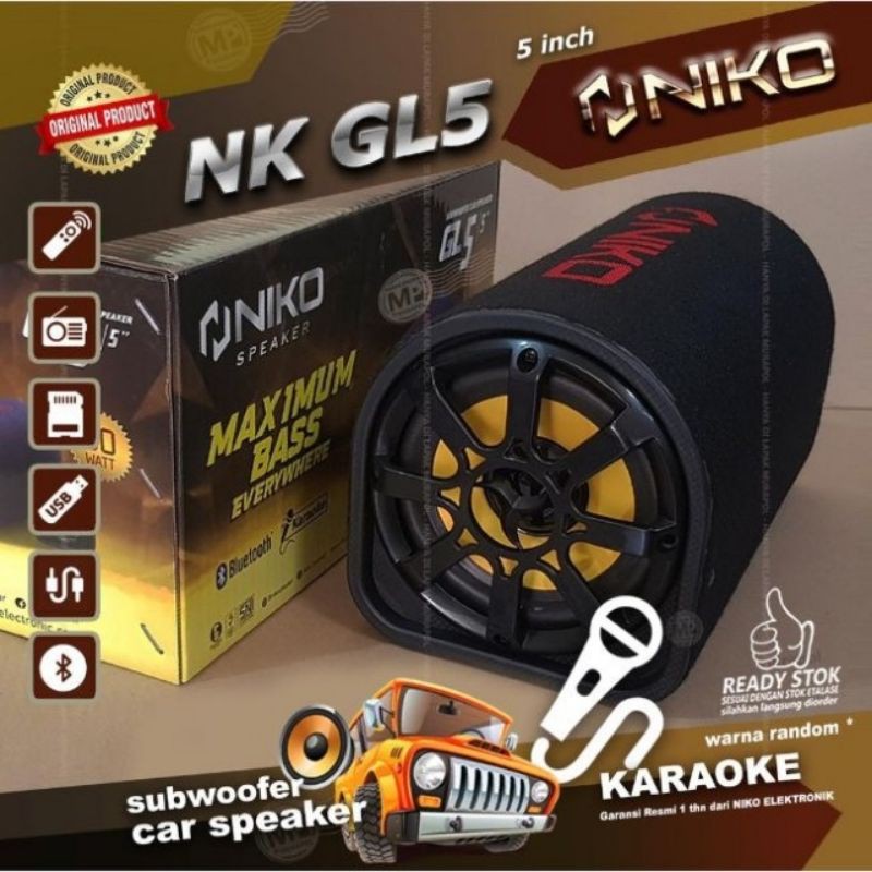 SPEAKER AKTIF BLUETOOTH NIKO GL5 SUBWOOFER CAR SPEAKER 5 INCH 30WATT - SPEAKER TABUNG 5 INCH NIKO