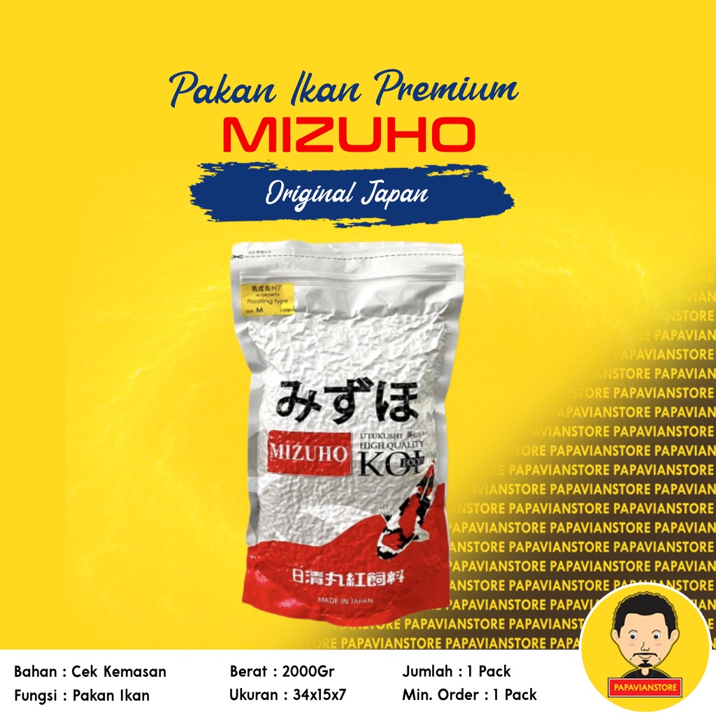 Pakan Pelet Makanan Ikan Koi Mizuho Premium HG Wheat Germ 2 Kg Size S Kecil M Sedang 3mm 5mm 8mm Penumbuh Pemutih Pertajam Warna Original Import Japan P027