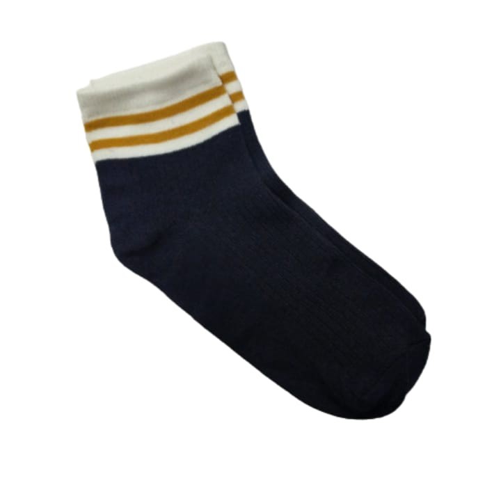 Kaos Kaki Korea Style ATAS Mata Kaki Ankle LowCut (Bahan Katun) 2STRIPS-KOREA -NAVY GOLD