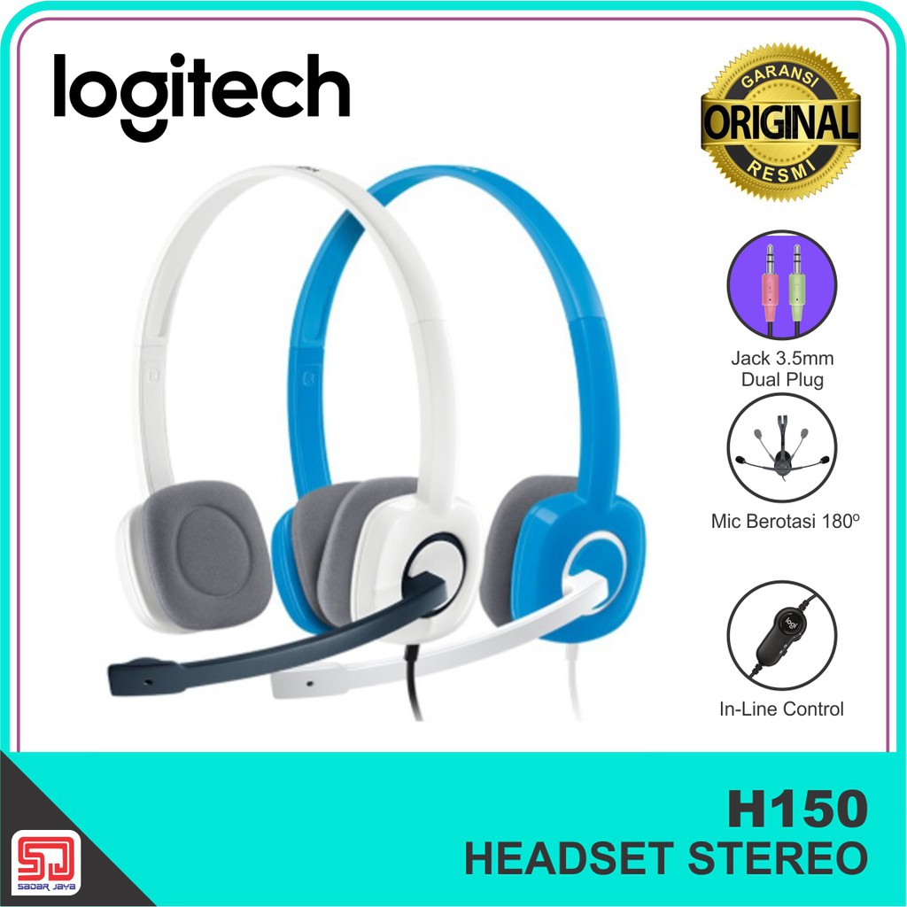 Logitech H150 Stereo Headset komputer dual plug in-line control Headphone aux