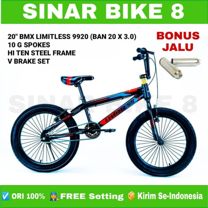 Sepeda Anak Laki Ukuran 20 Inch BMX LIMITLESS 9920 Ban Jumbo Bonus Jalu