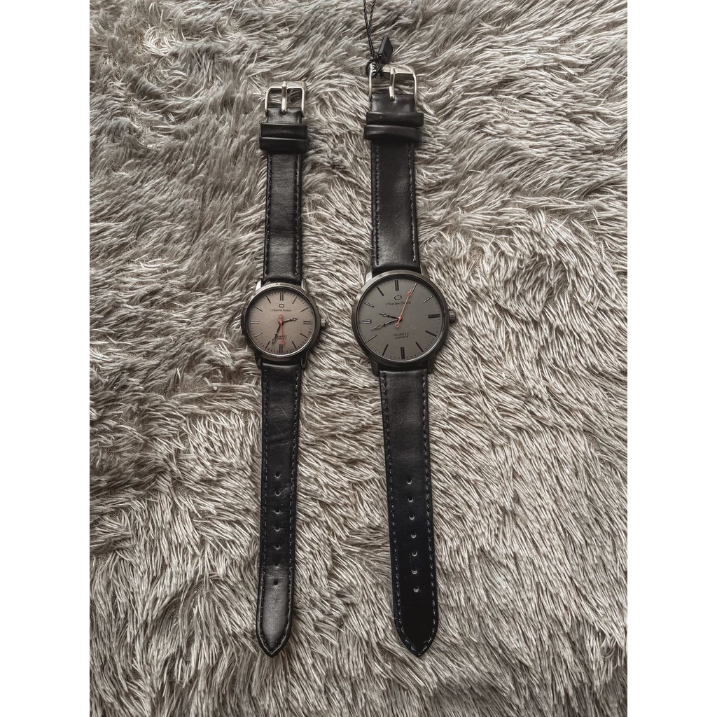 jam tangan couple pria wanita CHARLES DELON hitam gratis gelang dan kalung  (dhonstore)