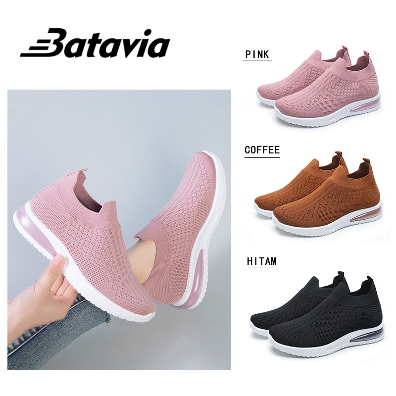 Batavia GROSIR sepatu kanvas wanita rajut sepatu wanita  sepatu tanpa tali hitam Sepatu Wanita Sport Women Sneakers Q4