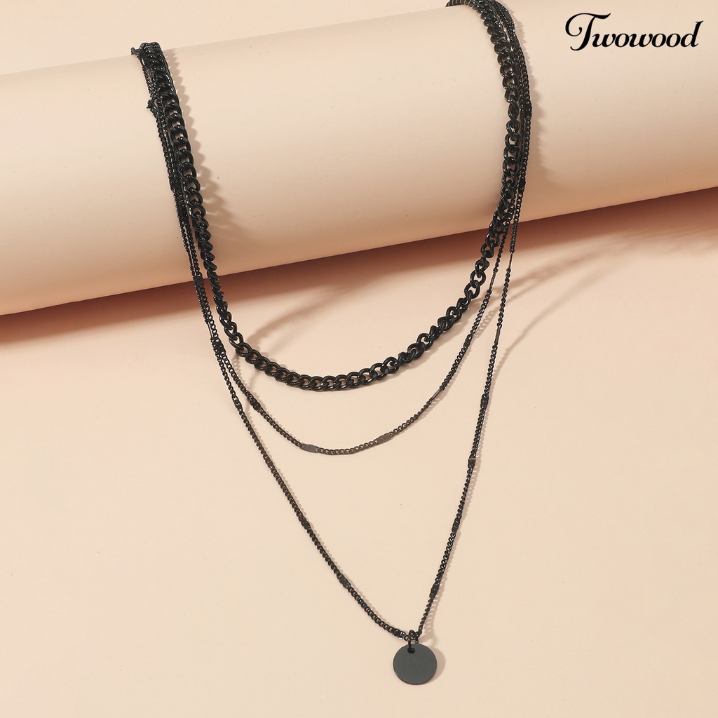 Twowood Adjustable Extension Chain Women Necklace Metal Chain Multilayer Round Pendant Charm Necklace Party Jewelry