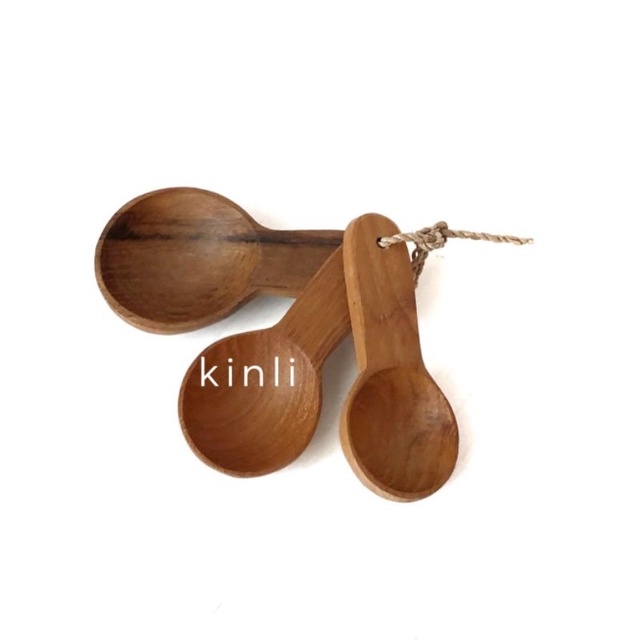 sendok takar kayu jati set 3 wooden measuring spoon food grade