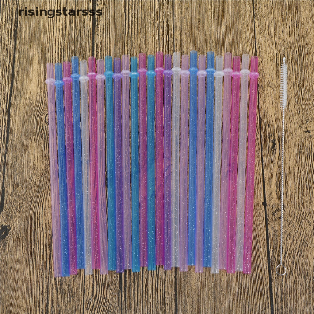 Rsid Span-new 25Pcs Reusable Colorful Hard Plastic Stripe Minum Sedotan Bersih Pesta Pernikahan