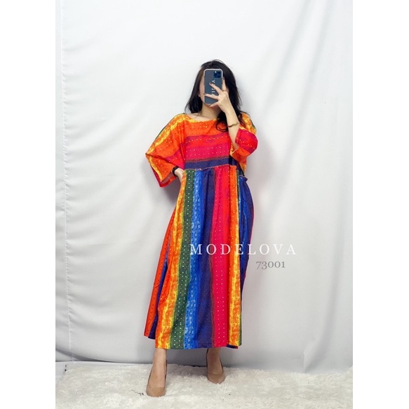 MDLV ~ 73001GUAVANIA LOOSE DRESS GAUN RAINBOW DRESS BIGSIZE DRESS WANITA FASHION IMPORT