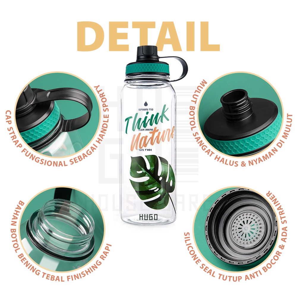 HUGO Botol Minum Besar Jumbo Sporty Nature Bottle Tempat Air Minum 1200 dan 2000 ml