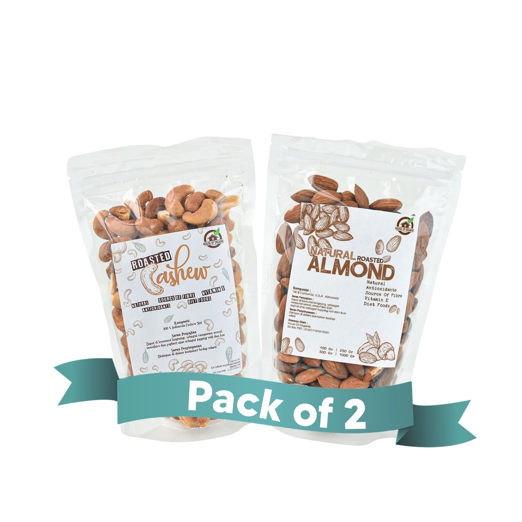 Paket Duo Roasted Nut Snack Sehat  (roasted almond 250gr+ Roasted cashew 250gr)