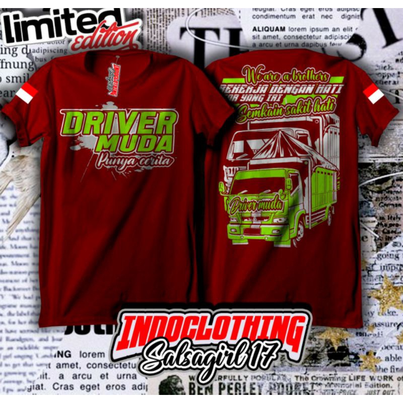 kaos merah maroon DRIVER MUDA truk cabai balap salam terpal cincing