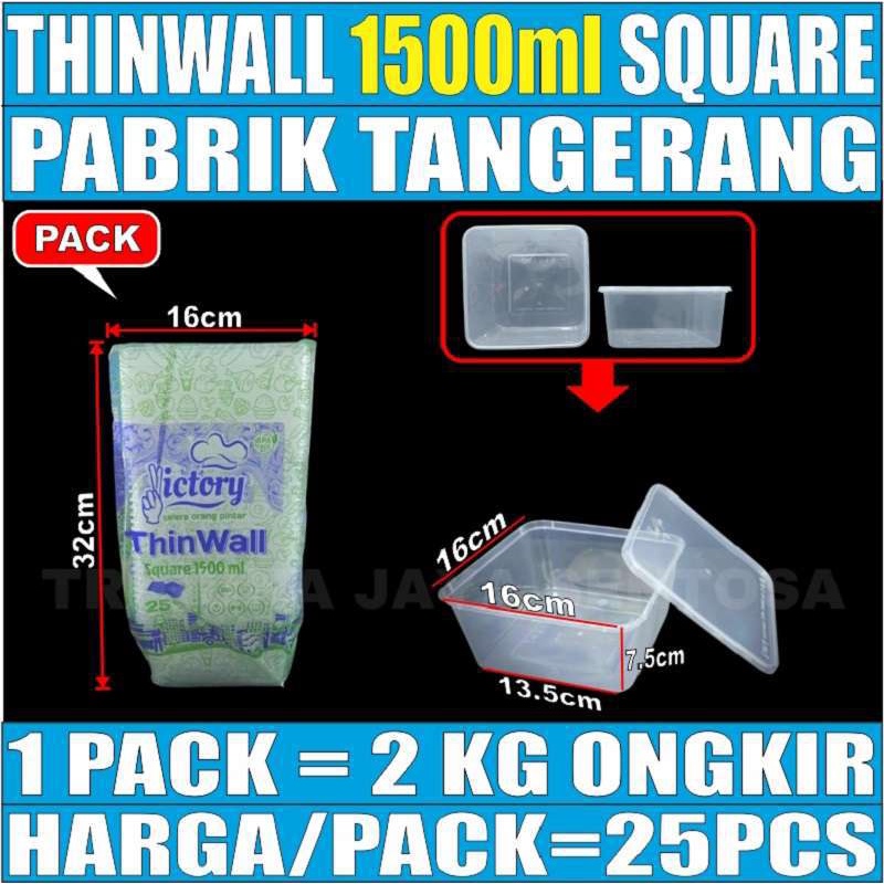 Thinwall 1500ml 25pcs food container box tempat makan plastik kotak penyimpanan makanan kulkas 1500