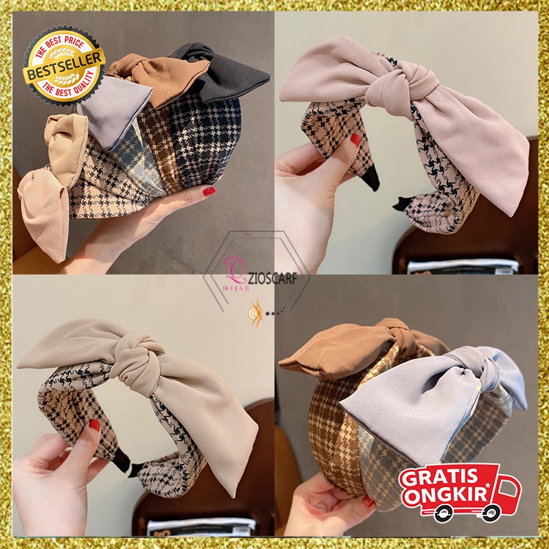 Bando Korea Perempuan Dewasa Pita Besar Motif Kotak Kotak Aksesoris Rambut Fashion Wanita korea AK185